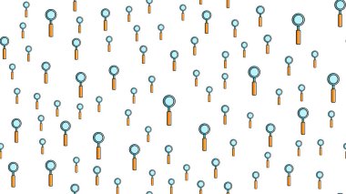 Beyaz bir arka plan üzerinde nesneleri aramak ve bulmak için bir kalem ve cam ile sonsuz tekrarlayan tıbbi bilimsel optik cam loupes Dikişsiz desen doku. Vektör çizimi