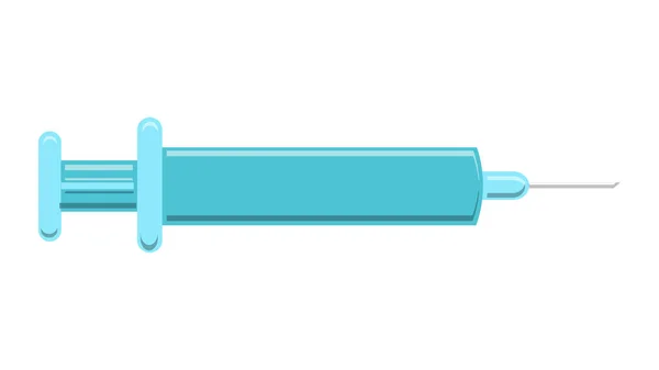 A beautiful medical blue disposable plastic syringe for injecting vaccinations by inoculating drugs with a pharmaceutical needle on a white background. Vector illustration — Stock Vector