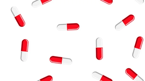 Texture sans couture de pilules pharmaceutiques médicales blanches et rouges ovales rouges avec des médicaments, des médicaments, des vitamines sur fond blanc. Illustration vectorielle — Image vectorielle