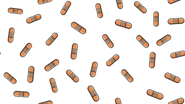 Textura de patrón sin costuras de interminables parches farmacológicos corporales repetitivos para pegar heridas y cortes sobre fondo amarillo blanco. Ilustración vectorial — Vector de stock