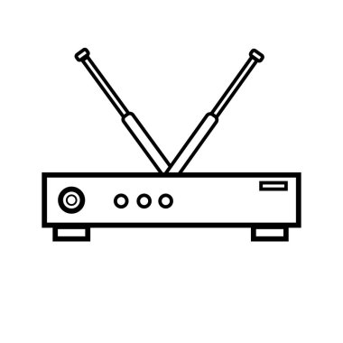 Beyaz arka plan üzerinde izole kablosuz internet için basit modern dijital wi-fi modem yönlendirici siyah ve beyaz düz simgesi vektör illüstrasyon. Konsept: bilgisayar dijital teknolojileri