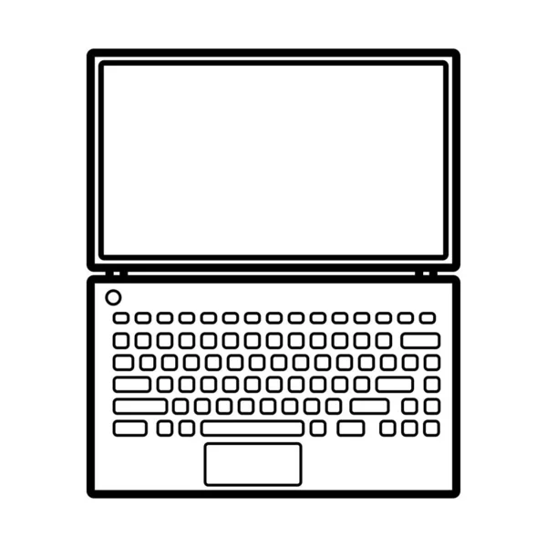 Vector illustration of a black and white flat icon of a simple modern digital digital rectangular laptop with keyboard isolated on white background. Concept: computer digital technologies — Stock Vector