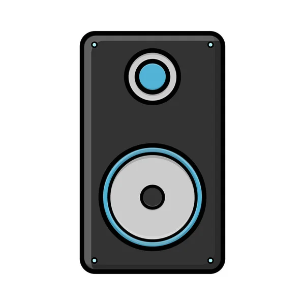 Vector illustratie van een zwart plat pictogram van een eenvoudige moderne digitale luide grote muziek speaker geïsoleerd op witte achtergrond. Concept: computer digitale technologieën — Stockvector
