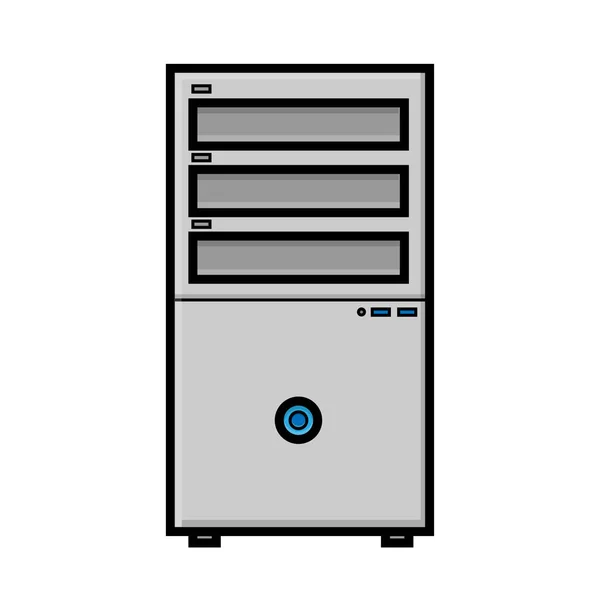 Ilustração vetorial de ícone plano branco unidade de sistema digital digital moderna simples de computador estacionário isolado em fundo branco. Conceito: tecnologias digitais computacionais — Vetor de Stock