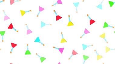 Beyaz arka plan üzerinde şişeleri şişelerinin sonsuz tekrarlayan üçgen çok renkli tıbbi kimyasal cam bilimsel test tüpleri Dikişsiz desen doku. Vektör çizimi