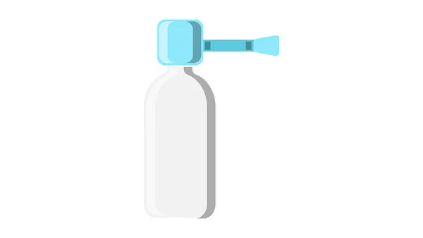 Ein schöner medizinischer blauer Nasenspray-Medikamentenspender zur Behandlung von Schnupfen und Halsschmerzen auf weißem Hintergrund. Vektorillustration — Stockvektor