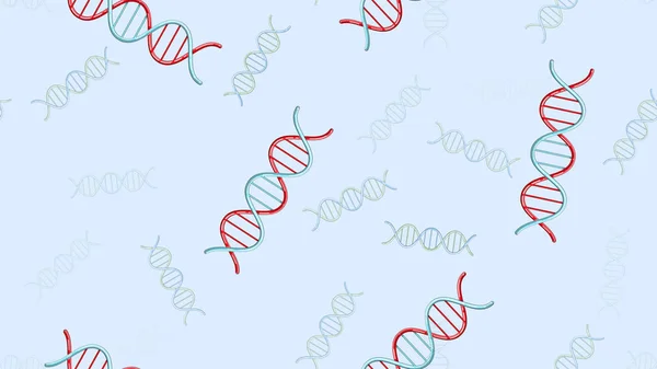 Naadloze patroon textuur van eindeloze repetitieve medische wetenschappelijke abstracte structuren van DNA-genmoleculen modellen op een blauwe achtergrond. Vector illustratie — Stockvector