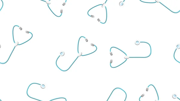 Textura de patrón sin costuras de infinitos instrumentos médicos repetitivos con estetoscopios de fonendoscopios para escuchar pulmones y corazones sobre un fondo blanco. Ilustración vectorial — Vector de stock