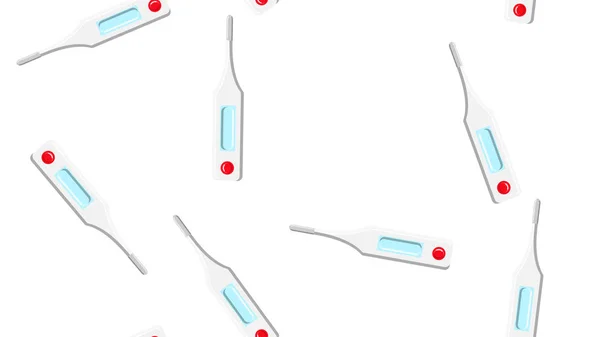 Nahtlose Mustertextur endlos repetitiver medizinischer digitaler moderner elektronischer Thermometer zur Messung der Körpertemperatur auf weißem Hintergrund. Vektorillustration — Stockvektor