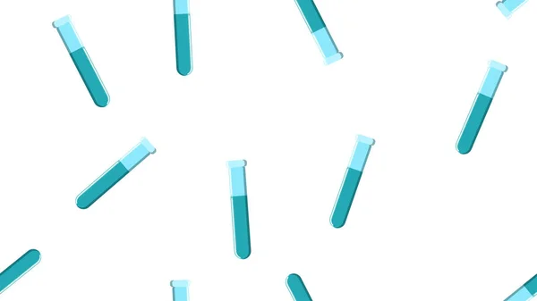 Textura de patrón sin costuras de tubos de ensayo científicos de vidrio químico médico azul largo repetitivo interminable de latas de frascos sobre fondo blanco. Ilustración vectorial — Vector de stock