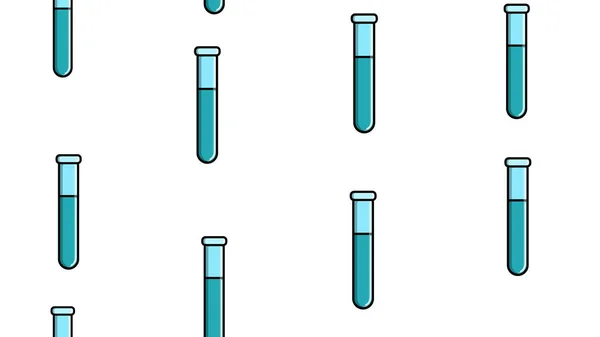Textura de patrón sin costuras de tubos de ensayo científicos de vidrio químico médico azul largo repetitivo interminable de latas de frascos sobre fondo blanco. Ilustración vectorial — Vector de stock