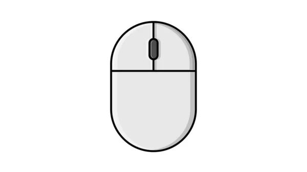 검은 색 스트로크와 흰색 배경에 버튼과 바퀴가있는 디지털 무선 컴퓨터 마우스의 선형 흰색 평면 아이콘의 벡터 그림입니다. 개념: 컴퓨터 디지털 기술 — 스톡 벡터