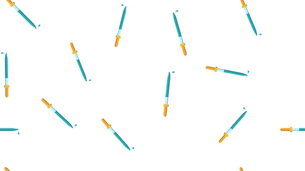 Patrón sin costuras textura de interminable repetición de la medicina científica gotas pipetas para la titulación, instilación de medicamentos con gotas sobre un fondo blanco. Ilustración vectorial — Vector de stock