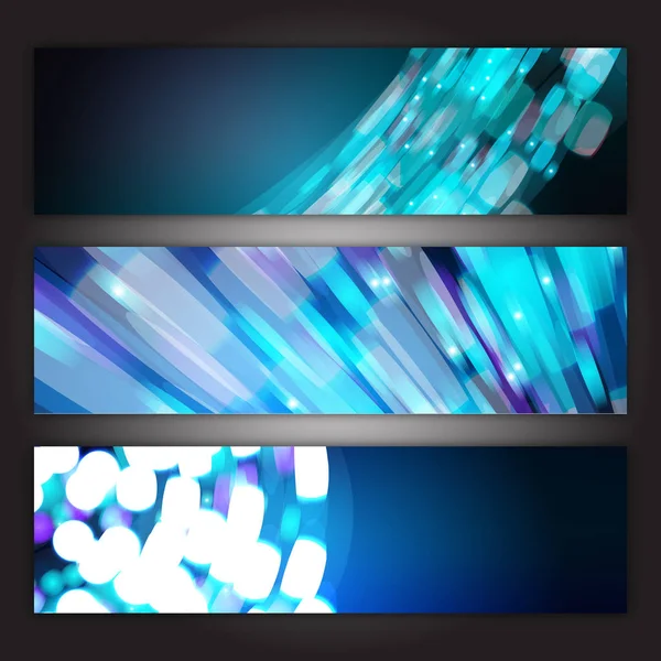 En uppsättning av tre abstrakta mångfärgade bakgrunder av abstrakt ljusa energisk moderna digitala texturer av framtidens magiska mode blå linjer av vackra böjda affischer. Vektor illustration — Stock vektor