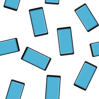 Beyaz arka plan üzerinde izole düz tarzda cihazlarda yeni modern gadget'lar dijital cep telefonları doku sorunsuz desen. Vektör çizimi