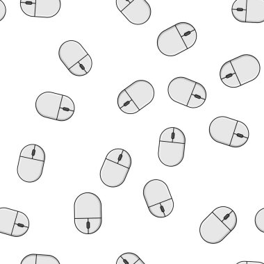 Dikişsiz desen, tekerlek ile modern dijital kablosuz beyaz iki düğmeli bilgisayar fareler doku, beyaz arka planda izole teknoloji. Vektör Illustration