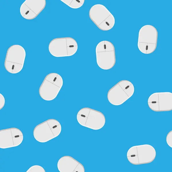 Padrão sem emenda, textura de camundongos de computador de dois botões brancos sem fio digitais modernos com uma roda, tecnologia isolada em um fundo azul. Ilustração vetorial —  Vetores de Stock