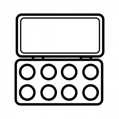 eksikliği ve beyaz simge makyaj güzellik rehberlik uygulayan bir ayna, göz gölgeler ve göz kapaklarını ile basit bir doğrusal çekici kozmetik dikdörtgen toz kutusu. Vektör Illustration