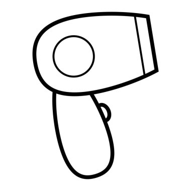 Siyah ve beyaz simge basit doğrusal moda çekici elektrikli saç kurutma makinesi, saç kurutma için ev aletleri, stil, saç modeli. Vektör çizimi