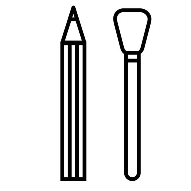 Siyah-beyaz simge dudaklar ve gözler ve makyaj için bir allık tozu, güzellik rehberlik renklendirme için basit bir doğrusal trendy çekici kozmetik kalem. Vektör çizimi