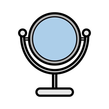 Metall düz simgesi güzellik rehberlik için bir büyüteç ile uydurma etkisi ile iki taraflı makyaj uygulamak için basit bir moda çekici yuvarlak ayna. Vektör çizimi