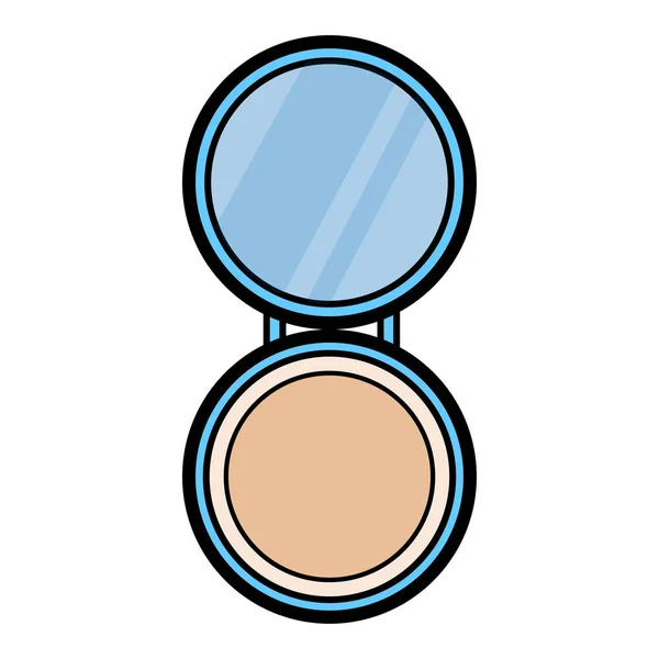 Plat icoon blauw is een eenvoudige schoonheid van glamoureuze kleine draagbare poeder doos, poeder dozen met een spiegel voor het aanbrengen van de schoonheid van het oor op de huid van het gezicht. Vector illustratie — Stockvector