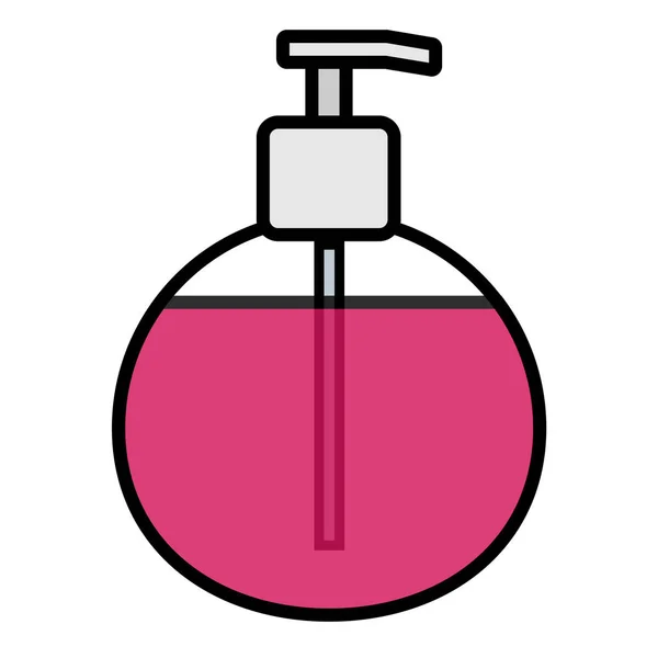 扁平粉红色紫色图标一个简单的时尚迷人的清洁抗菌美丽的化妆品液体香皂在一个罐子，家庭洗碗洗涤剂。矢量插图 — 图库矢量图片