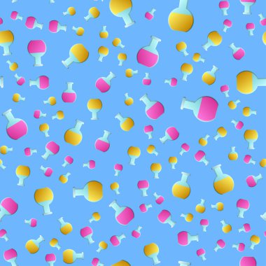 Sonsuz tıbbi tıbbi malzeme örnekleri labaratuar sarı ve mor mataralar ve mavi arka planda mataralar. Vektör illüstrasyonu