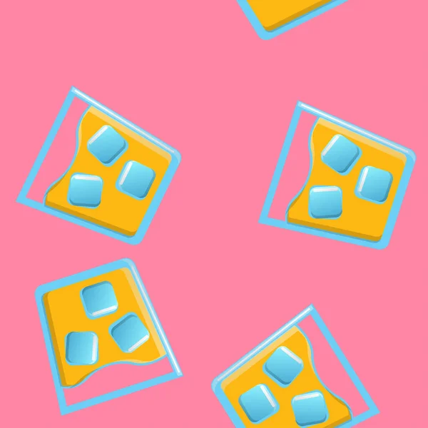 Endlose nahtlose Muster schöner Glasgläser mit leckeren alkoholischen Cocktails mit Eis und Strohhalmen mit Zitronen und Bier für eine Party auf rosa Hintergrund. Vektorillustration — Stockvektor