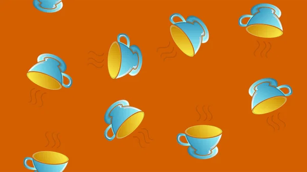 Ändlösa sömlösa mönster av vackra välsmakande varma uppfriskande morgon snabba kaffeglasögon på en gul bakgrund. Vektorillustration — Stock vektor