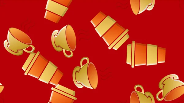 Endlose nahtlose Muster von schönen leckeren heißen belebenden morgendlichen schnellen Kaffeegläsern auf rotem Hintergrund. Vektorillustration — Stockvektor