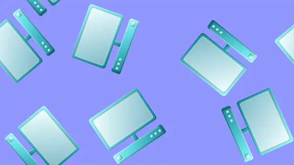 Patrón sin fin de hermosas computadoras virtuales virtuales virtuales modernas de TI con monitores en un fondo azul. Ilustración vectorial — Vector de stock