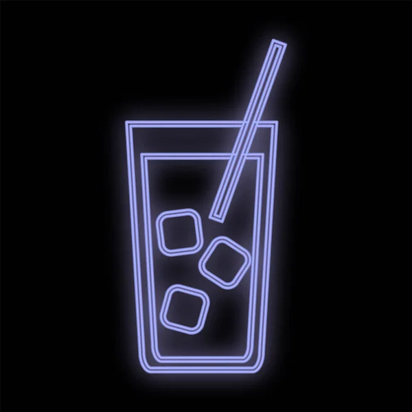 Lumineux lumineux violet néon signe pour café bar restaurant pub beau brillant avec un cocktail alcoolisé avec une paille dans un verre sur un fond noir. Illustration vectorielle — Image vectorielle