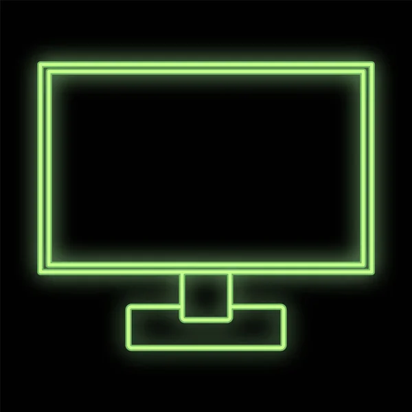 Bright luminous green digital neon sign for shop or workshop service center is beautiful shiny with a modern flat LCD computer monitor on a black background. Vector illustration — Stock Vector