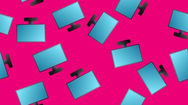 Kırmızı zemin üzerinde sonsuz dijital sanal sanal yeni düz IT LCD monitörleri var. Vektör illüstrasyonu