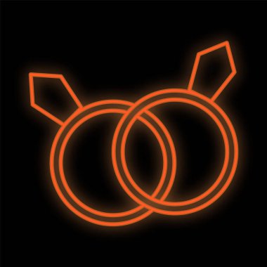 Siyah arka planda aşk nişan yüzükleri olan güzel bir dükkan ya da kart için parlak sarı neon ışıklı işaret. Vektör illüstrasyonu