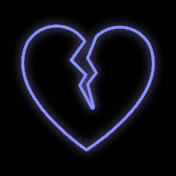Lumineux bleu lumineux signe néon numérique festive pour un magasin ou une carte beau brillant avec un cœur brisé par l'amour sur un fond noir. Illustration vectorielle — Image vectorielle