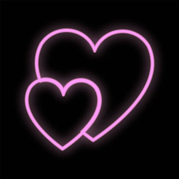 Brillante signo de neón digital festivo rosa luminoso para tienda o tarjeta de felicitación hermosa brillante con corazones de amor sobre un fondo negro. Ilustración vectorial — Vector de stock