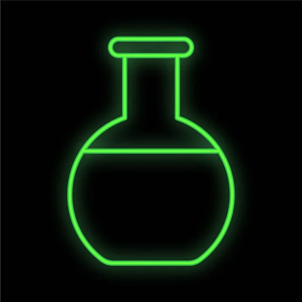 밝고 밝은 녹색의 의학 과학 디지털 네온은 약국이나 병원의 실험실을 위한 서명이다. 검은 배경에 아름다운 반짝 이는 플라스크나 시험관 이 있다. 벡터 일러스트 — 스톡 벡터