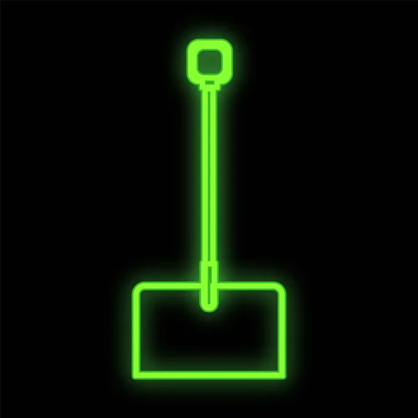 Helder lichtgevende groene industriële digitale neon teken voor shop workshop service center mooi glanzend met een schop voor reparatie op een zwarte achtergrond. Vectorillustratie — Stockvector