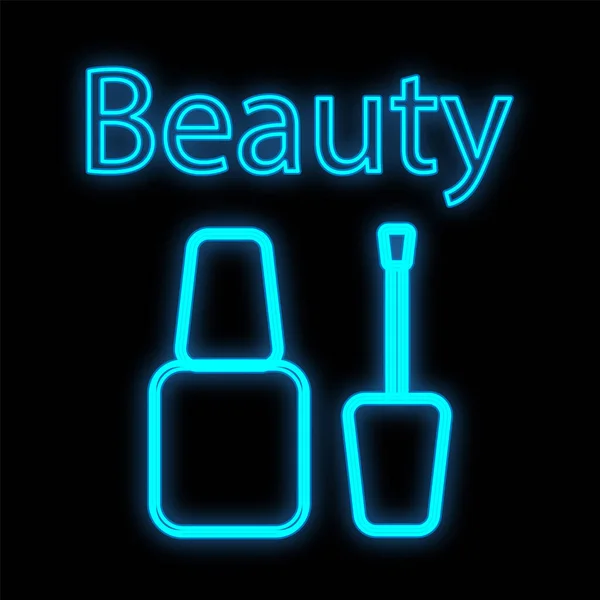 Nail polish with a brush for decorating nails, manicures and pedicures. bright colored nail polish, blue neon on a black background. manicure tools for nail design. beauty bar. vector illustration — Stock Vector