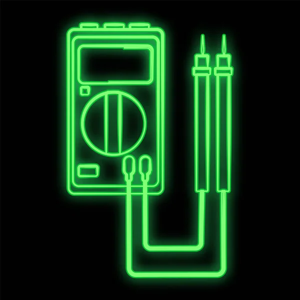Яскравий яскраво-зелений промисловий цифровий неоновий знак для майстерні сервісного центру магазину красивий блискучий з електричним тестером на чорному тлі. Векторні ілюстрації — стоковий вектор