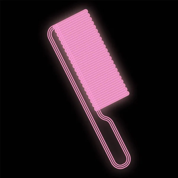 Pente de néon rosa brilhante em um fundo preto. ferramenta para criar penteados e penteados na moda. ferramenta de cabeleireiro. pente de brinquedo para barbie. Pente elegante glamouroso. ilustração vetorial — Vetor de Stock