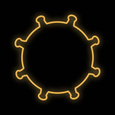 Siyah arka planda koronavirüs virüsü virüsü olan hastane laboratuarı eczanesi için parlak sarı tıbbi dijital neon tabela. Vektör illüstrasyonu