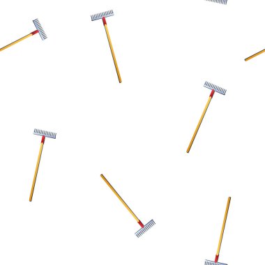 Çizgi Bahçesi tırmık simgesi beyaz arka planda izole edilmiş pürüzsüz desen. Bahçecilik, tarım ve tarım araçları. Toprak işçisi. Temizlik ekipmanları. Renkli taslak konsepti. Vektör