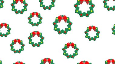 Yeşil ökseotu yapraklı beyaz ve kırmızı böğürtlenli dikişsiz arka plan tasarımı
