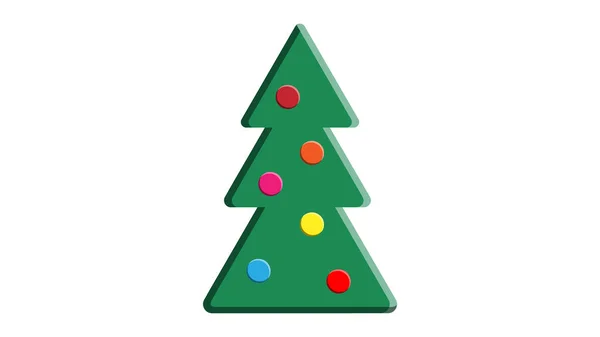 Weihnachtsbaum mit bunten Ornamenten isoliert auf weißem Hintergrund - Detaillierte farbige Illustration für Ihren frohen Weihnachtsgruß, Vektor — Stockvektor