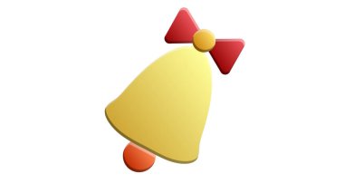 Geleneksel bayram dekorasyon unsuru, kırmızı kurdeleli altın çan. Arkaplanda izole edilmiş vektör gerçekliği