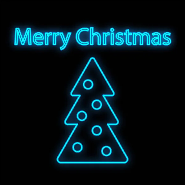 Christmas tree in neon light. Neon sign. Concept design greeting card, poster or banner. Vector illustration — Stock Vector