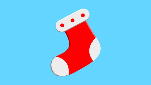Světlé barevné vánoční přání s ponožkou, liškou a zlatým zvonkem — Stockový vektor